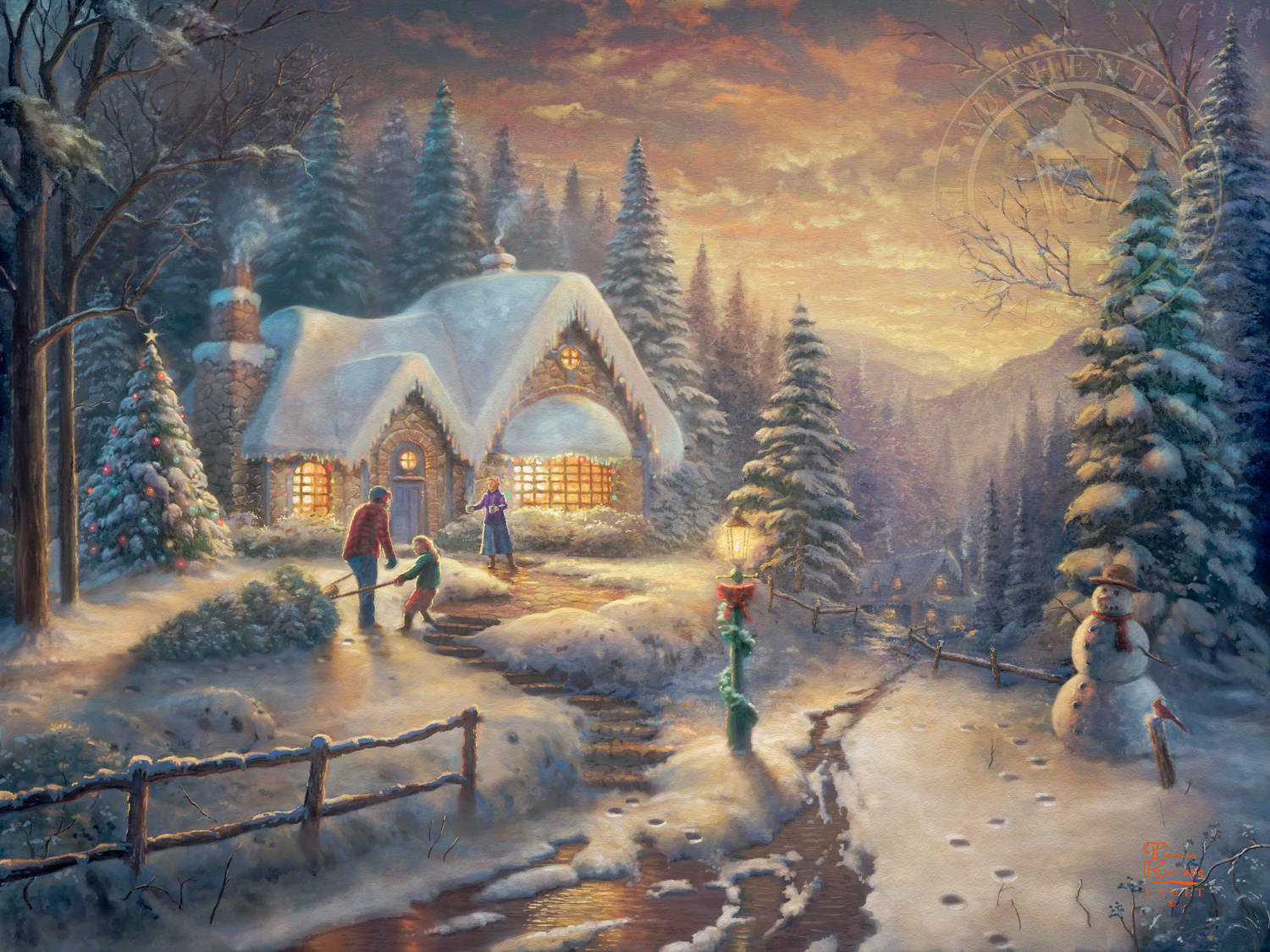 Thomas Kinkade - Mickey and Minnie - Christmas Lodge SN Paper